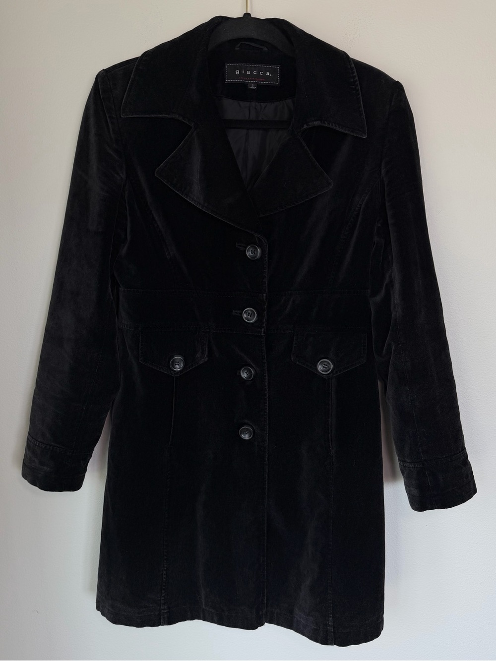 Vintage Y2K Giacca Black Velvet Trench Coat Classic Whimsigoth Romantic